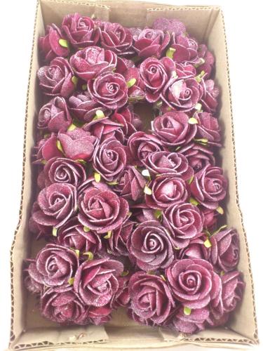 Medi rose en mousse 3 cm perle burgundy (12x7 p.)
